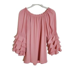 Cato Est. 1946 Off Shoulder Ruffled Sleeve Blouse Size S Pink